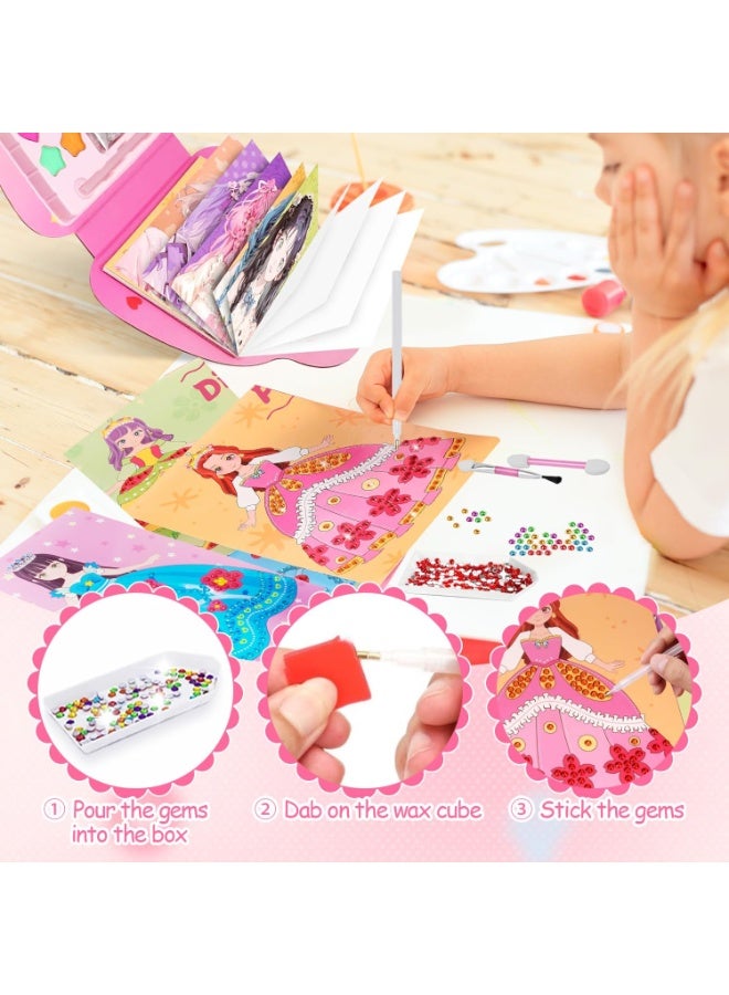TFIXOL Princess Makeup Book Creative Work for Kids Coloring Book Princesses Painting with Diamonds Children Princess Theme DIY Art Craft Set for Girl Gift - Image 5