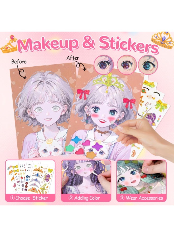 TFIXOL Princess Makeup Book Creative Work for Kids Coloring Book Princesses Painting with Diamonds Children Princess Theme DIY Art Craft Set for Girl Gift - Image 4
