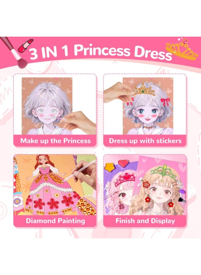 TFIXOL Princess Makeup Book Creative Work for Kids Coloring Book Princesses Painting with Diamonds Children Princess Theme DIY Art Craft Set for Girl Gift - Image 3