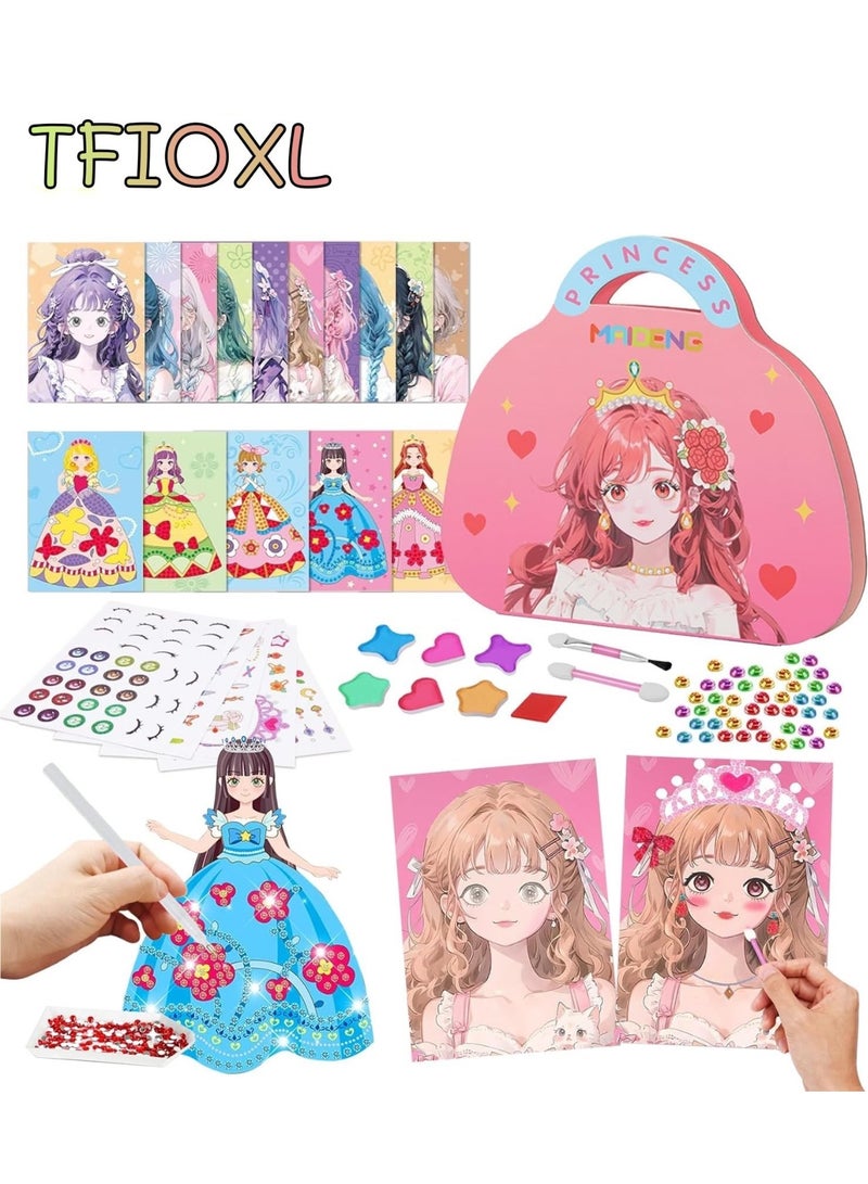 TFiOXL Princess Makeup Book Creative Work for Kids Coloring Book Princesses Painting with Diamonds Children Princess Theme DIY Art Craft Set for Girl Gift - Image 1