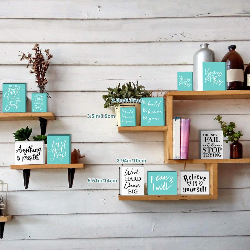 Yulejo 9 Pcs Mini Inspirational Wooden Signs Office Desk Decor Valentines Day Gifts Positive Motivational Quotes Table Decor Bathroom Shelf Decors Cheer up(White  Green  5.51 x 3.94 x 0.47 Inch) - Image 4