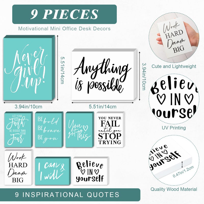 Yulejo 9 Pcs Mini Inspirational Wooden Signs Office Desk Decor Valentines Day Gifts Positive Motivational Quotes Table Decor Bathroom Shelf Decors Cheer up(White  Green  5.51 x 3.94 x 0.47 Inch) - Image 2