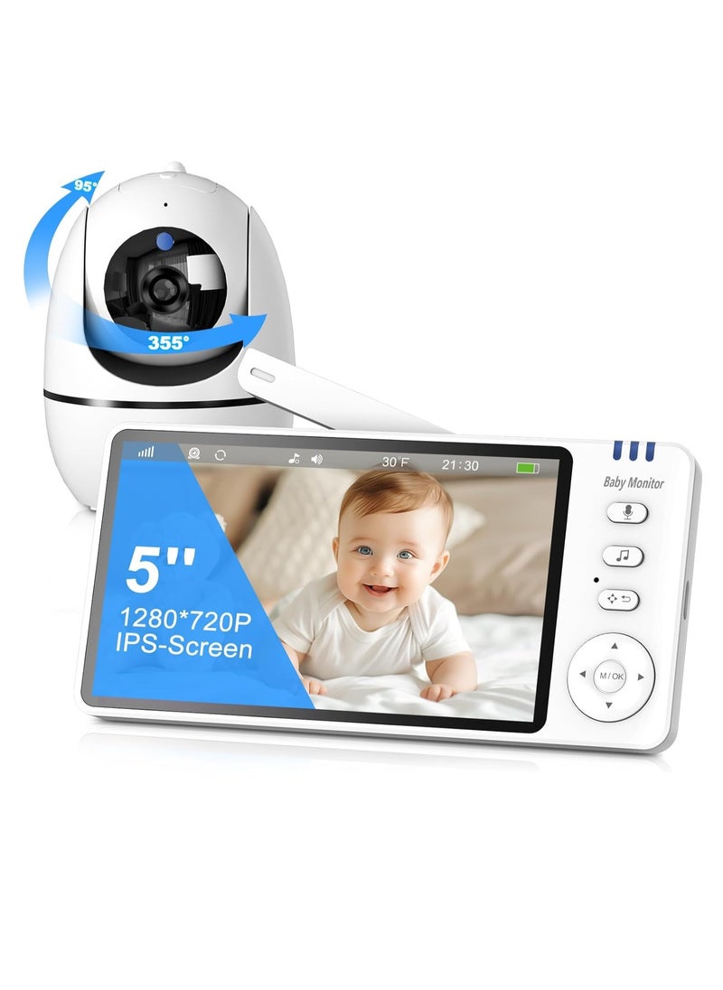 Gonice Baby Monitor - 5 Inch Sreen with Night Vision, 720P Video Baby Monitor with Camera and Audio, VOX, 2-Way Talk, 8 Lullabies and 300m Range No WiFi  - Image 1