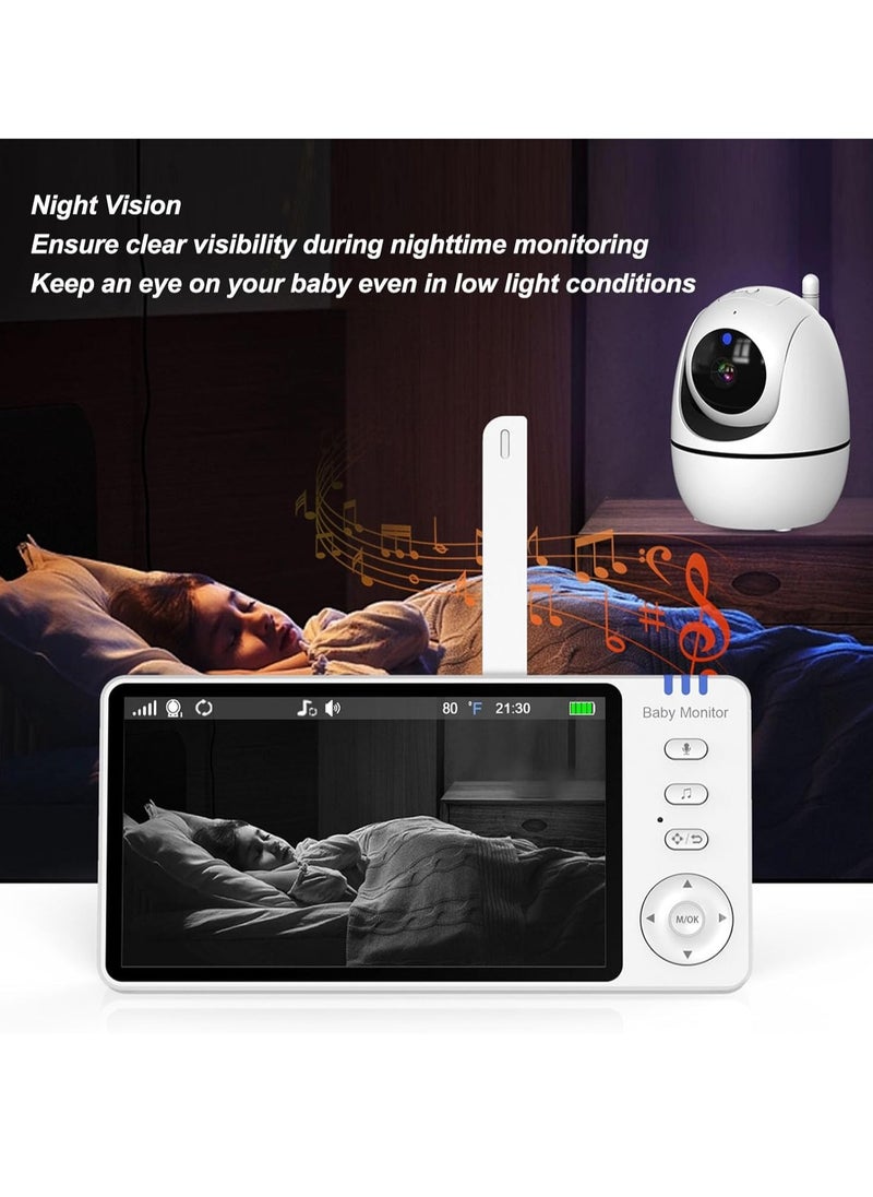 Baby Monitor - 5 Inch Sreen with Night Vision, 720P Video Baby Monitor with Camera and Audio, VOX, 2-Way Talk, 8 Lullabies and 300m Range No WiFi