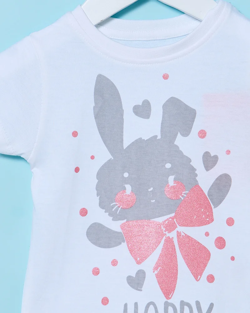 Redtag Infant Girls White Printed T-Shirt