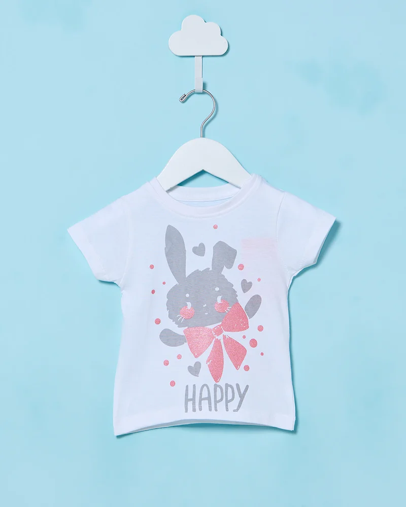 Redtag Infant Girls White Printed T-Shirt