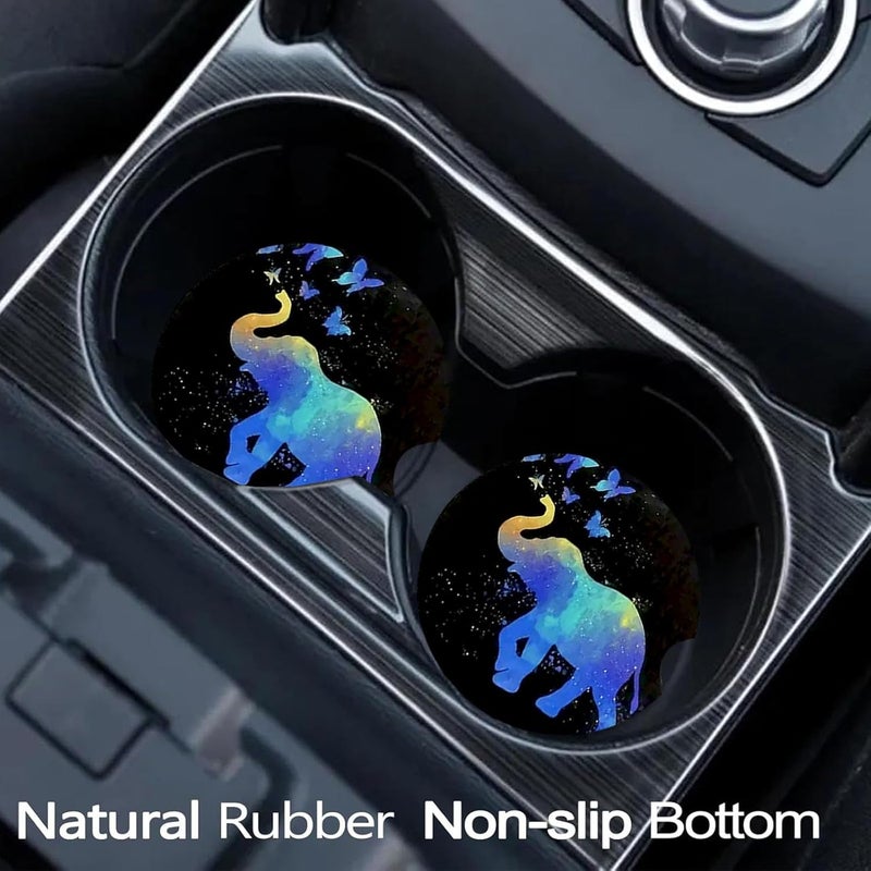 Ldntly Car Coasters for Cup Holders,2 Pack Elephant Car Coasters,2.75" Universal Size Anti Slip Rubber Mat,Automotive Cup Holder Decal Decor Accessories,Elephant Gifts for Women,Men,Mom - Image 2
