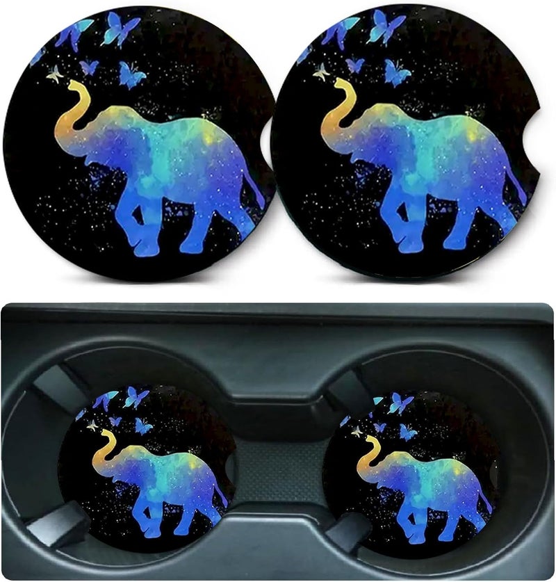Ldntly Car Coasters for Cup Holders,2 Pack Elephant Car Coasters,2.75" Universal Size Anti Slip Rubber Mat,Automotive Cup Holder Decal Decor Accessories,Elephant Gifts for Women,Men,Mom - Image 1