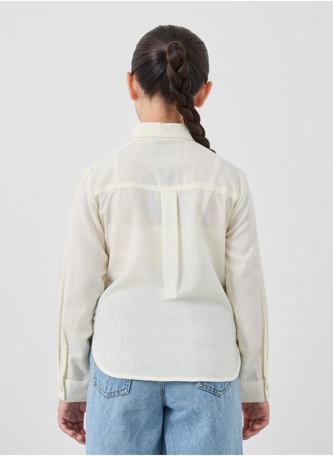 Styli Styli Girls Embroidered Roll-Up Sleeves Shirt  - Image 4