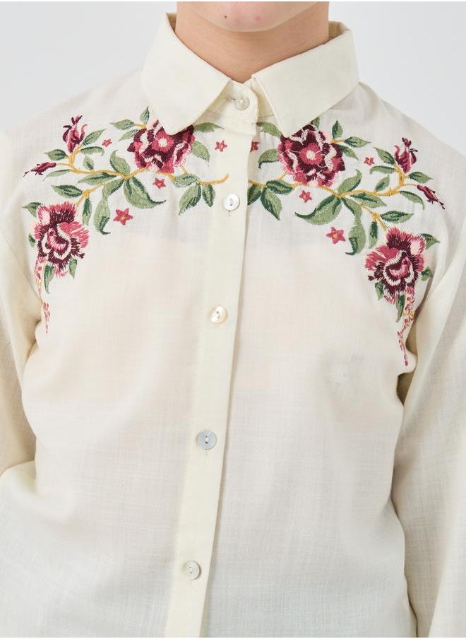 Styli Styli Girls Embroidered Roll-Up Sleeves Shirt  - Image 3