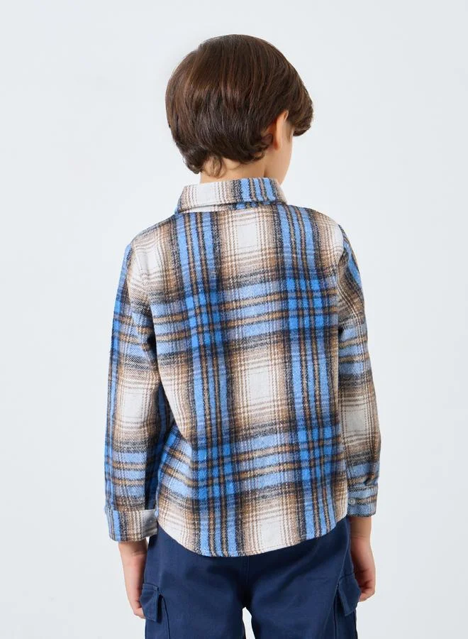 Styli Styli Boys Blue Flannel Checkered Shirt