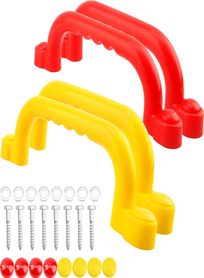 Restroma 4 Pieces Kids Playground Safety Handles Playground Grab Handle Bars Playground Accessories Equipment for Kids Outdoor Playset Backyard Playhouse Tree House Jungle Gym (Yellow,Red) - Image 1