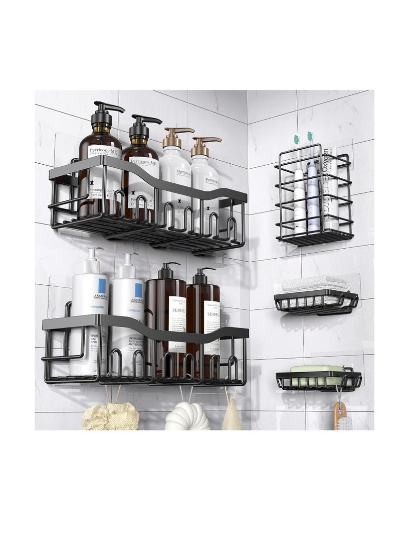 دش كادي 5 حزمة - لاصق منظم الحمام لا الحفر. الفولاذ المقاوم للصدأ، رفوف دش قابلة للفصل ذات القدرة الكبيرة مع 4 خطايات - رف دش لداخل دش أكبر، أسود - Image 1