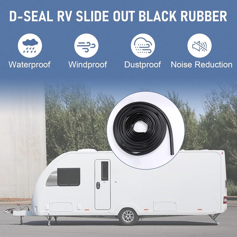 CARMOCAR RV Slide Out D-Seal Black Rubber Weatherstrip Exterior Molding Trim 1" x 15/16" x 35' Replacement for RV Camper Trailer Slideout System - Image 3