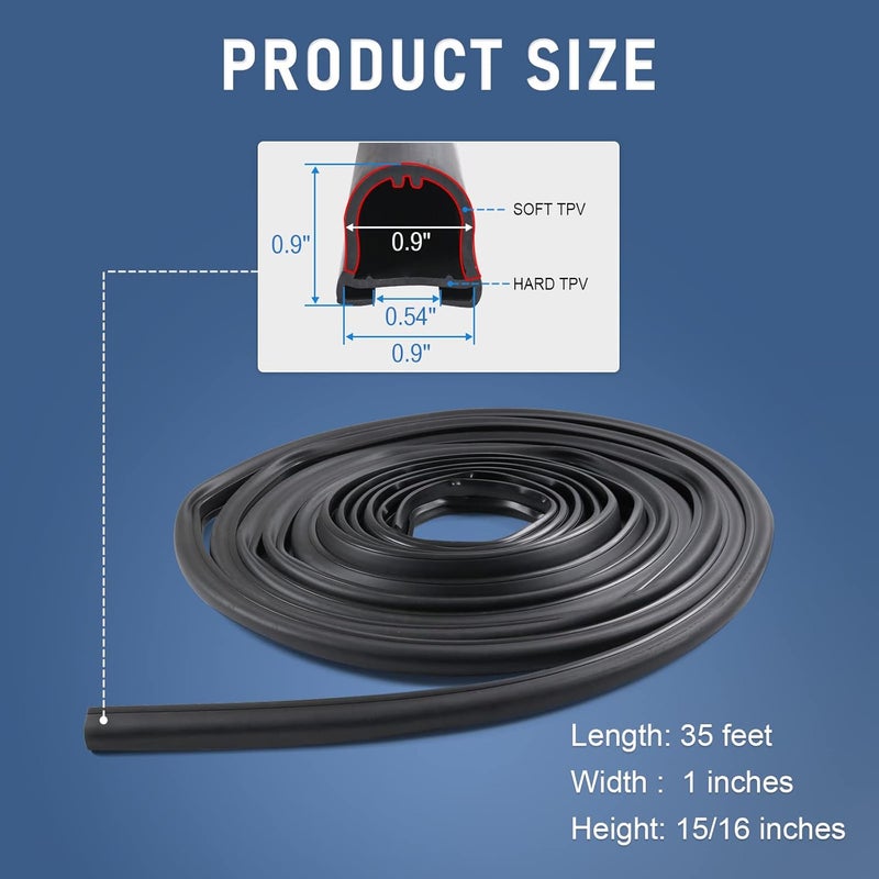 CARMOCAR RV Slide Out D-Seal Black Rubber Weatherstrip Exterior Molding Trim 1" x 15/16" x 35' Replacement for RV Camper Trailer Slideout System - Image 2