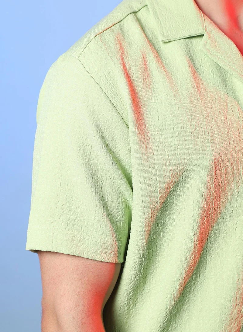 Campus Sutra Men's Lime Green Self-Design Creased Box Shirt