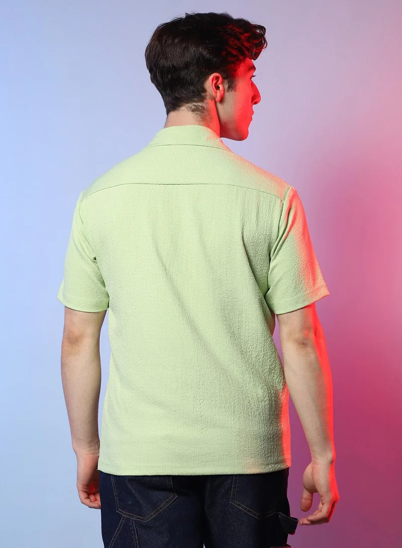 Campus Sutra Men's Lime Green Self-Design Creased Box Shirt