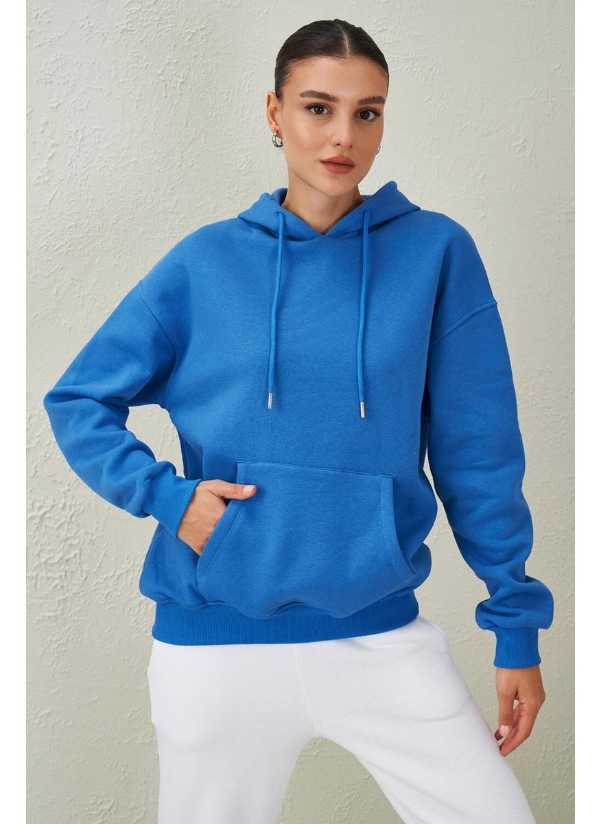 Tena Women's Blue Three Thread Rose Gold Kangaroo Pocket Hooded Sweatshirt  - Image 1