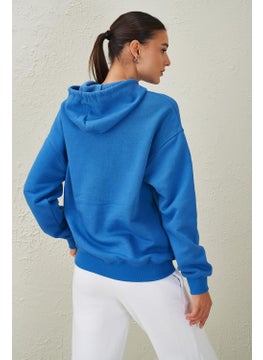 Tena Women's Blue Three Thread Rose Gold Kangaroo Pocket Hooded Sweatshirt  - Image 3