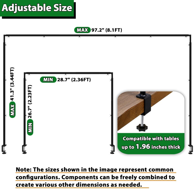mutualsign Over The Table Rod Stand with Clamps - Adjustable Table Arch Stand, Metal Table Rod for Wedding, Birthday, Halloween, and Christmas Decorations (29"-97" Length, 26"-42" Tall, Black) - Image 4