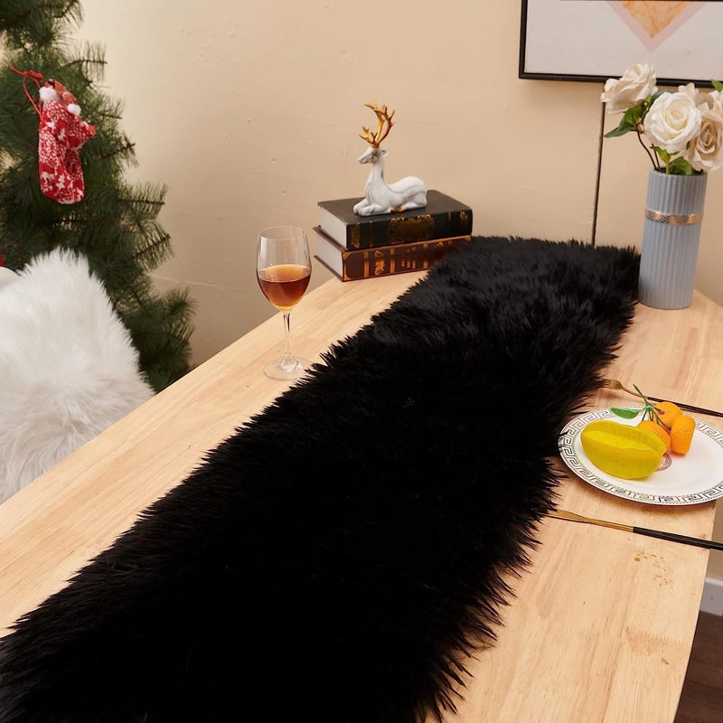 PICKKART Table Runner for 4 Seater Table - 5' x 1' Size , Fur Soft Material (Black) - Image 2