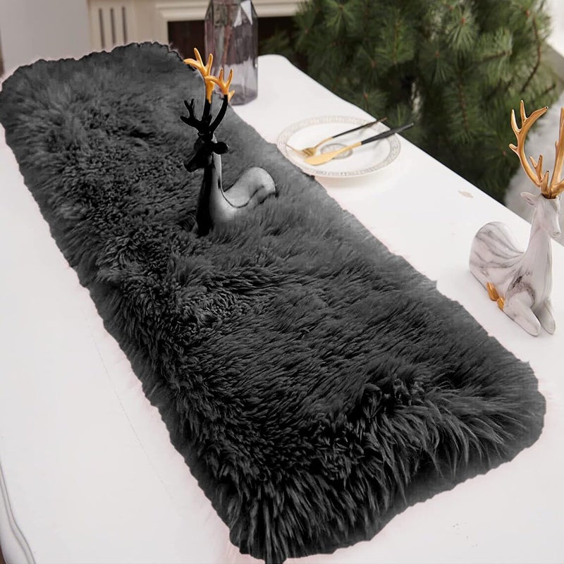 PICKKART Table Runner for 4 Seater Table - 5' x 1' Size , Fur Soft Material (Black) - Image 1
