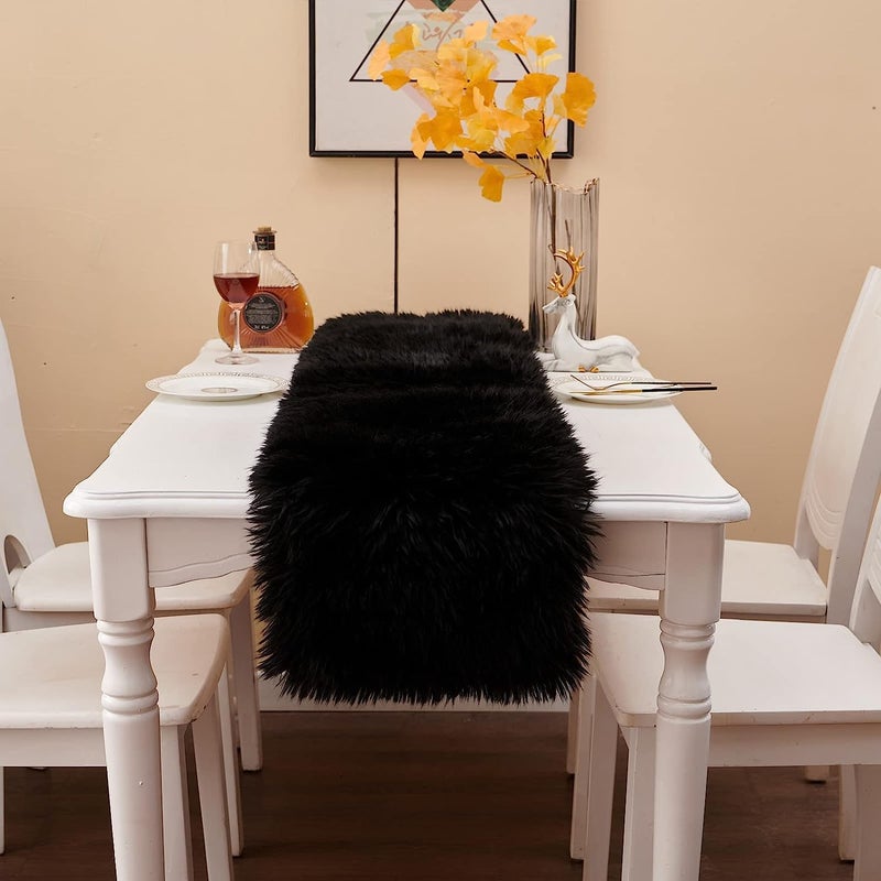 PICKKART Table Runner for 4 Seater Table - 5' x 1' Size , Fur Soft Material (Black) - Image 3