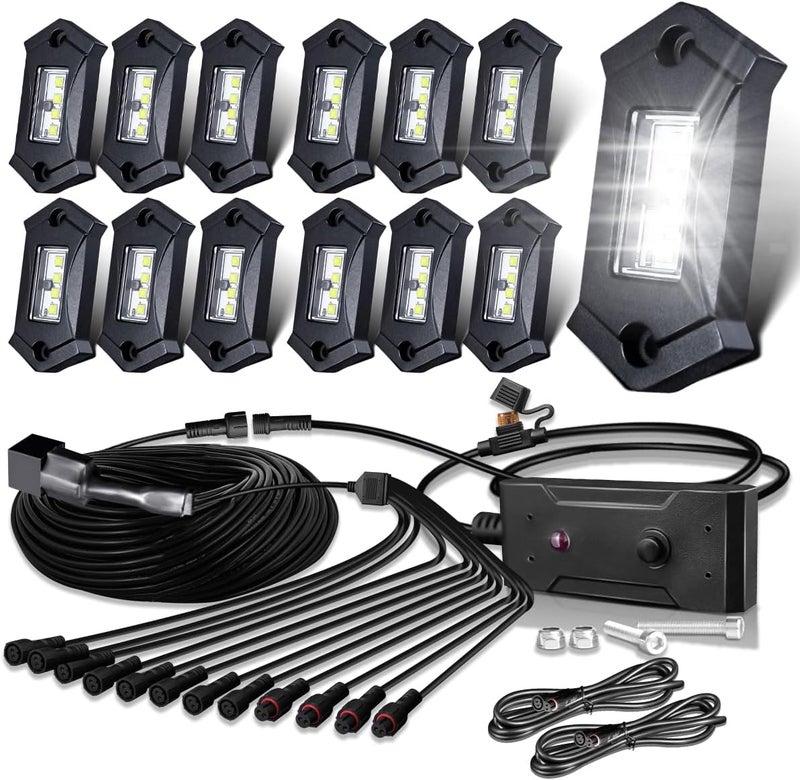 LEDMIRCY R3 White LED Rock Lights Kit - 12PCS with Switch Wire Harness for Off-Road Vehicles - Image 1