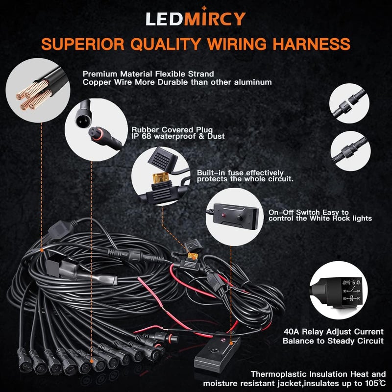 LEDMIRCY R3 White LED Rock Lights Kit - 12PCS with Switch Wire Harness for Off-Road Vehicles - Image 5