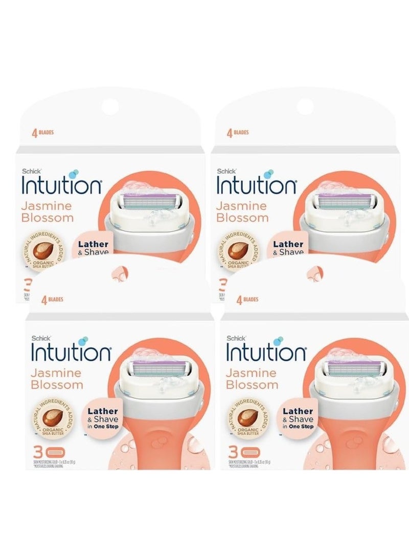 Intuition Schick Intuition - Lather & Shave In One Stop - Jasmine Blossom With Organic Shea Butter - Women's Razor Blade Refills - 3 Count Pack of 4 = 12 Cartridges, Vary  - Image 1