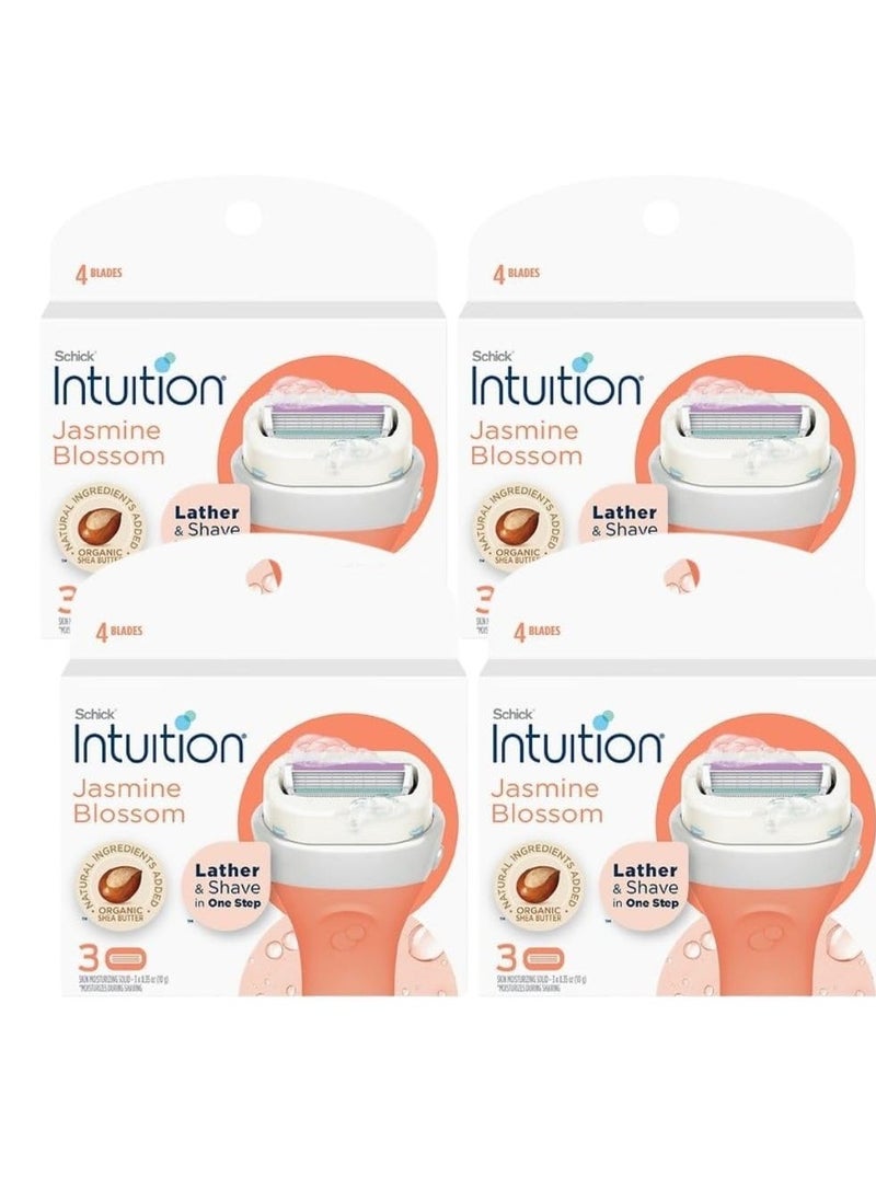 Intuition Schick Intuition - Lather & Shave In One Stop - Jasmine Blossom With Organic Shea Butter - Women's Razor Blade Refills - 3 Count Pack of 4 = 12 Cartridges, Vary  - Image 2