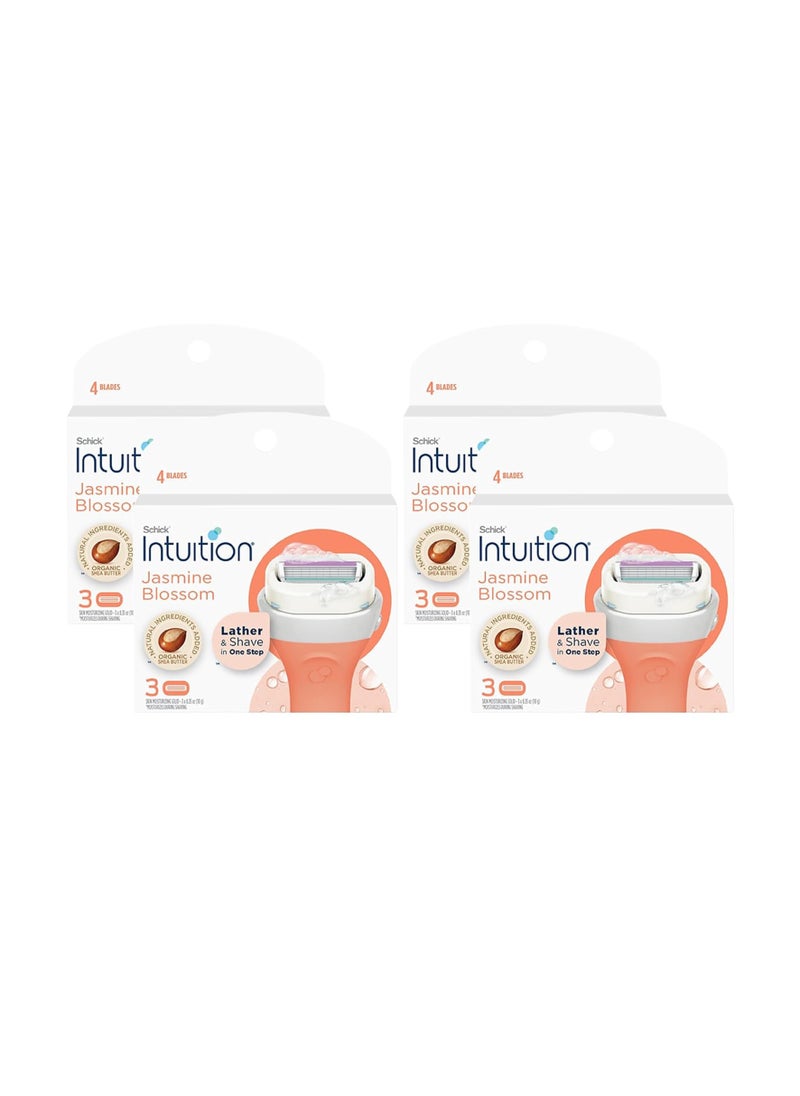 Intuition Schick Intuition - Lather & Shave In One Stop - Jasmine Blossom With Organic Shea Butter - Women's Razor Blade Refills - 3 Count Pack of 4 = 12 Cartridges, Vary  - Image 3