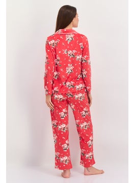 Carole Hochman Women 2 Pieces Floral Print Top And Pajama Set, Red Combo  - Image 3