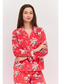 Carole Hochman Women 2 Pieces Floral Print Top And Pajama Set, Red Combo  - Image 2