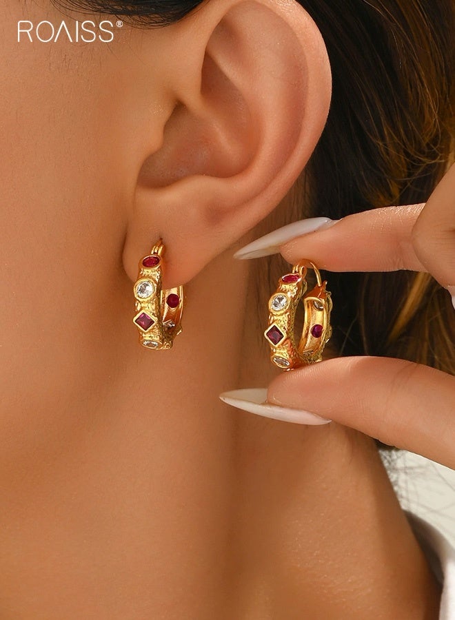 رويس أقراط نسائية بتصميم هندسي ملكي مرصعة بالألماس بتصميم فاخر وخفيف الوزن، إكسسوارات أذن متعددة الاستخدامات - Image 1