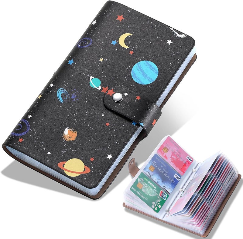 Romozi RFID Credit Card Holder, Leather Business Card Organizer with 96 Card Slots, Credit Card Case for Managing Your Different Cards and Important Documents to Prevent Loss or Damage (Starry Sky) - Image 1