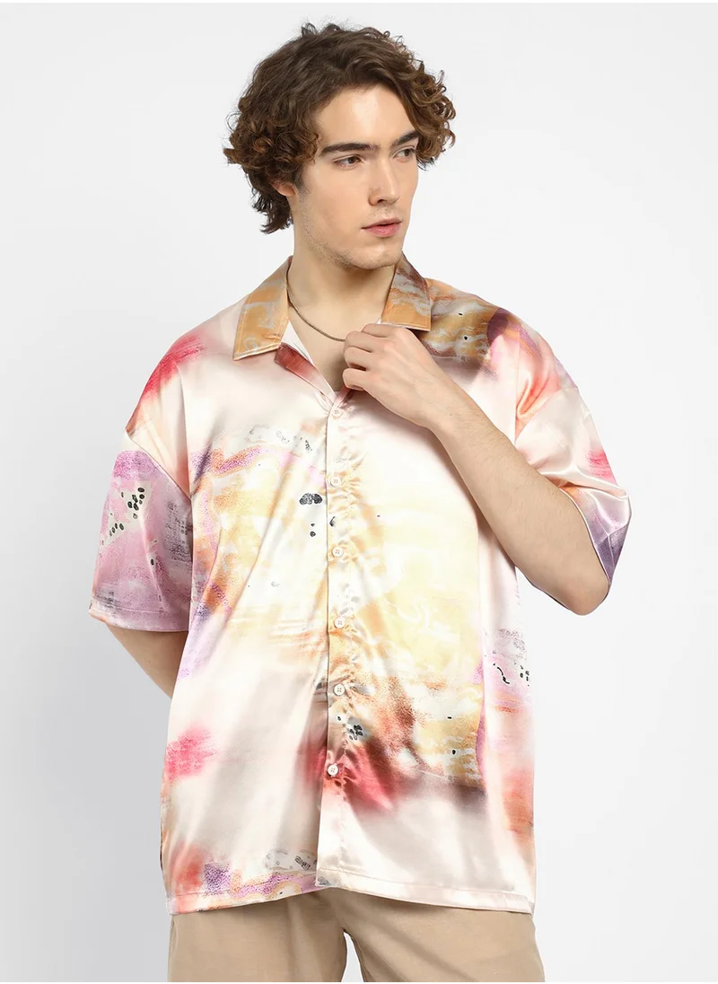 كامبوس سوترا Men's Cantaloupe Orange & Amethyst Purple Abstract Sheen Oversized Shirt