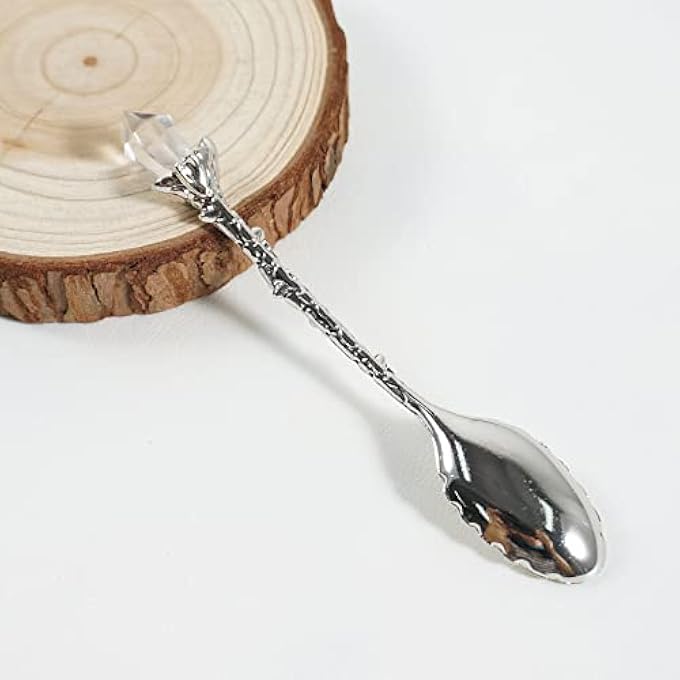 ريحني ملاعق كريستالية منحوتة قديمة وزينة قديمة بالقهوة المتحركة، ملاعق الحلويات، ملعقة آيس كريم برأس كريستال أبيض لمقهى أواني المائدة الفضية - Image 4