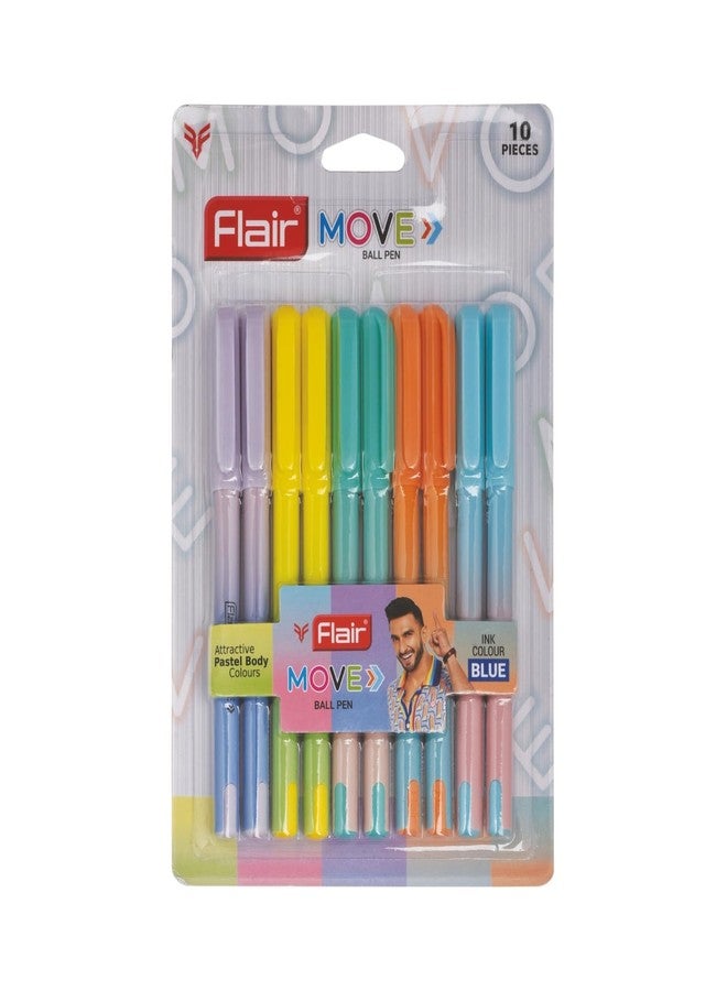فلير قلم حبر جاف FLAIR Move ذو رأس رفيع | تصميم بسيط وأنيق بلمسة نهائية غير لامعة وألوان باستيل | كتابة سلسة بفضل مشبك أنيق | حبر أزرق، عبوة من 10 أقلام - Image 1