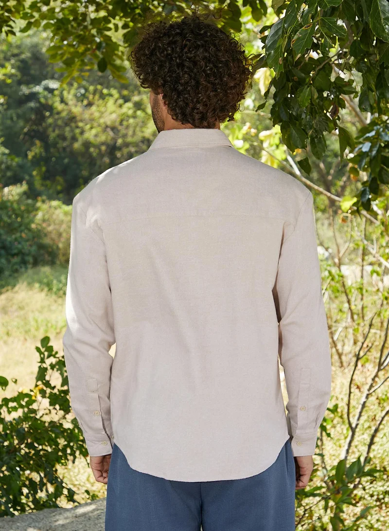 Campus Sutra Men's Saltbox Beige Modular Solid Shirt