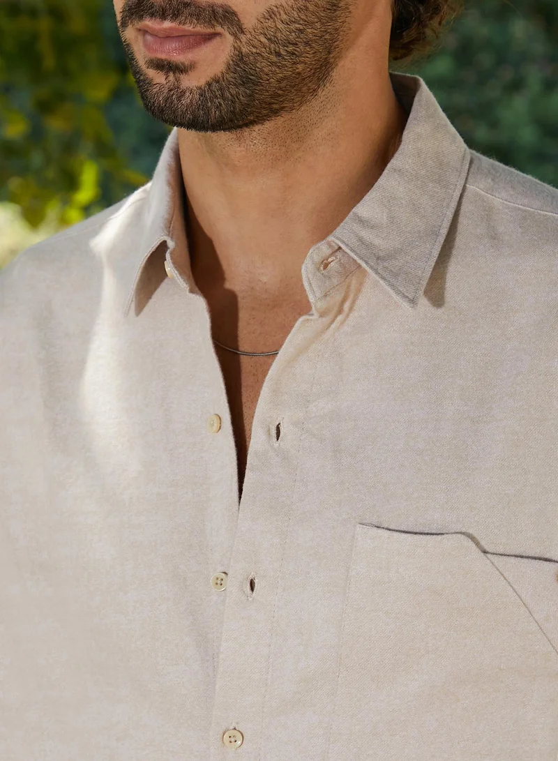 Campus Sutra Men's Saltbox Beige Modular Solid Shirt