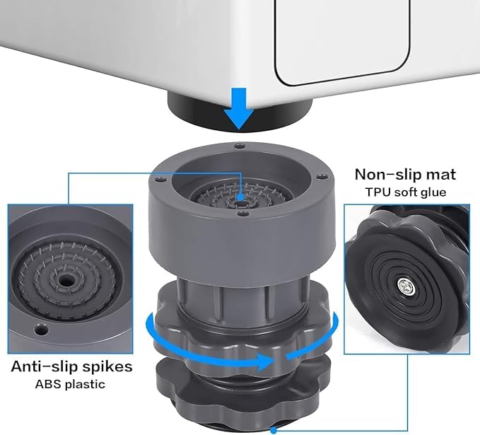 black sparrow Black Sparrow Washing Machine Vibration Pads 4 Pcs Anti Vibration Pads for Washing Machine Support Adjustable Dryer Shock Noise Cancelling Pads AntiSlip Rubber Leveling Feet Stabilizer 4 PCS Set  - Image 4