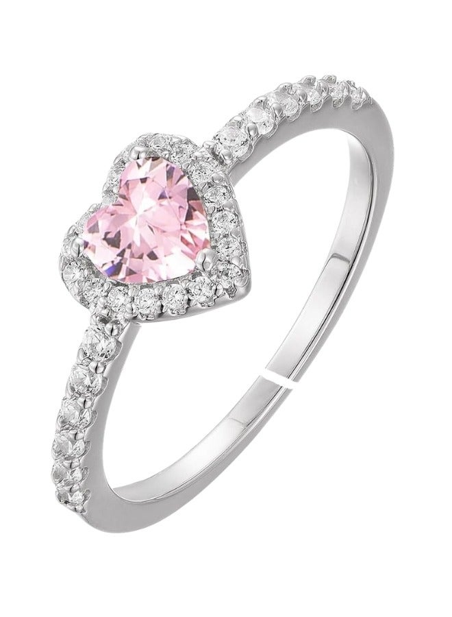 Adjustable Heart Engagement Ring for Women, 2 Carat Cubic Zirconia Wedding Band, Suitable for Anniversary Gift - Pink  - Image 1