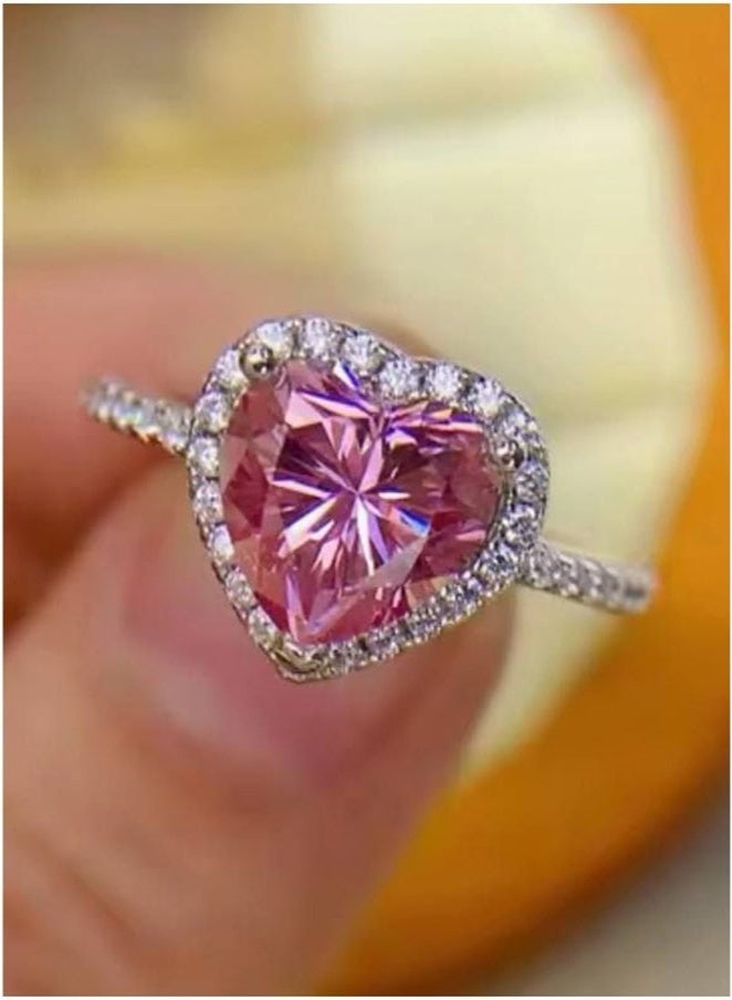 Adjustable Heart Engagement Ring for Women, 2 Carat Cubic Zirconia Wedding Band, Suitable for Anniversary Gift - Pink  - Image 2