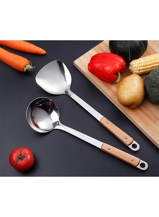 Naidev 2 Piece Kitchen Cooking Stainless Steel Utensils Set Wooden Handle Cooking Tools Gadgets Spatula Set Hook,Shovel,Ladle.(LADLE+Spatula, 2) - Image 2