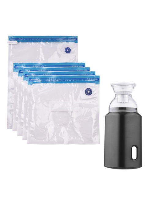 Premium Vacuum Storage Bag with Electric Pump, with USB Cable 5-Pack(1 Large, 4 Small) Reusable Space Saving Bag for Clothes, Blankets, Pillows, Storage Space Saving, Black
