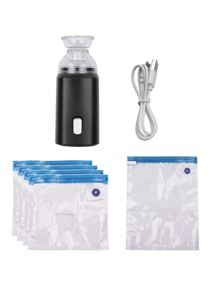 Premium Vacuum Storage Bag with Electric Pump, with USB Cable 5-Pack(1 Large, 4 Small) Reusable Space Saving Bag for Clothes, Blankets, Pillows, Storage Space Saving, Black