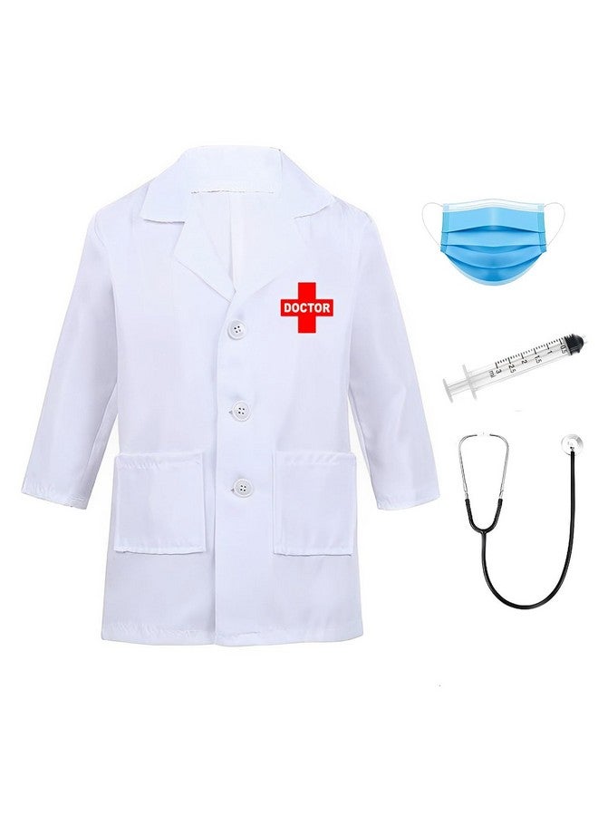 Dress To Impress Dc1003 Unisex Kids Doctor Coat Costumes Dress For Boys & Girls Set Of 4 (Doctor Coat, Stethoscope, Injections & Surgical Masks) - Polyester, White  - Image 2