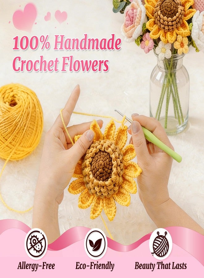 LETAAKA Crochet Flower Bouquet - Handmade Knitted Sunflower Crochet Flowers, Pink Crochet Bouquet Gift for Mom, Wife, Women, Mother's Day, Birthday, Graduation, Teacher Gifts with Gift Bag & Card - Image 5