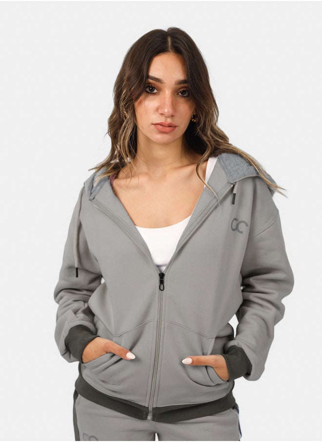SHECHICK Shechick Two-Tones Grey Zipper Hoodie  - Image 1